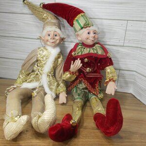 Set of 2 Robert Stanley Christmas Elf Pixie Dolls Shelf Sitters